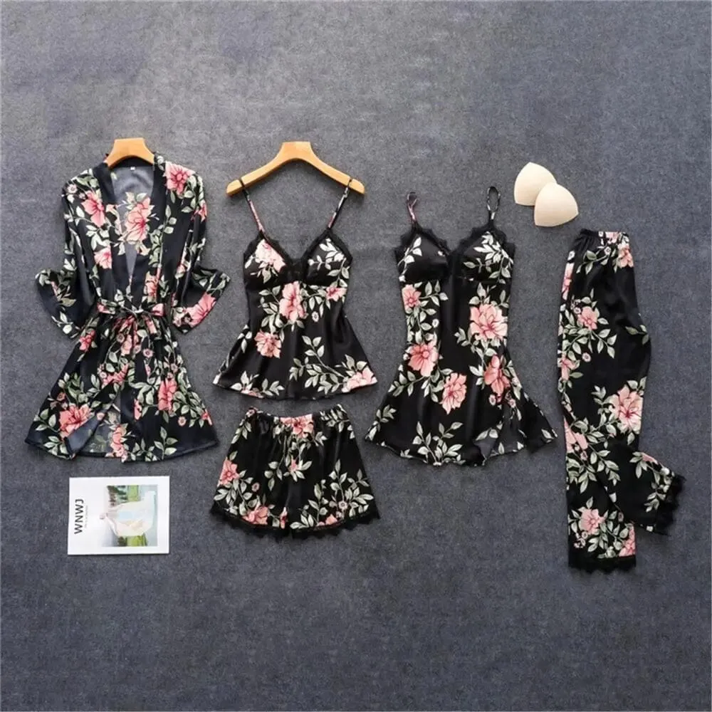 Satin Silk Floral Sleepwear Set