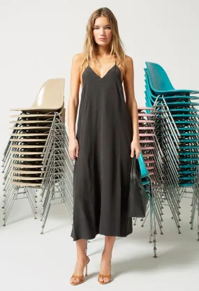 Silk Racerback Midi Dress / Black