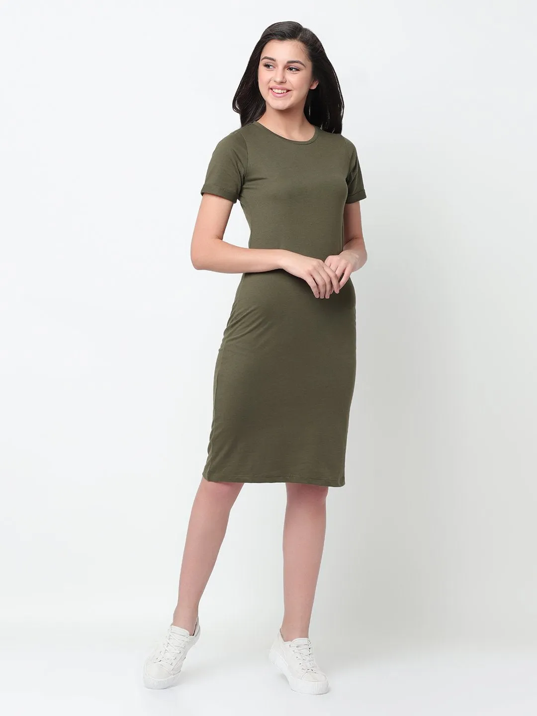 Solid Knee length Bodycon dress