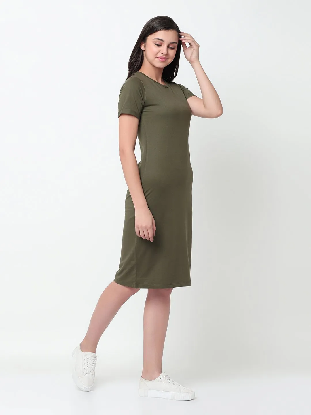 Solid Knee length Bodycon dress