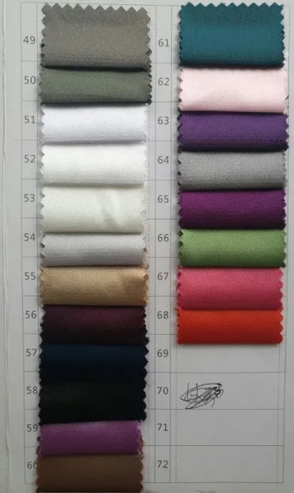 Spandex Satin Colour Chart