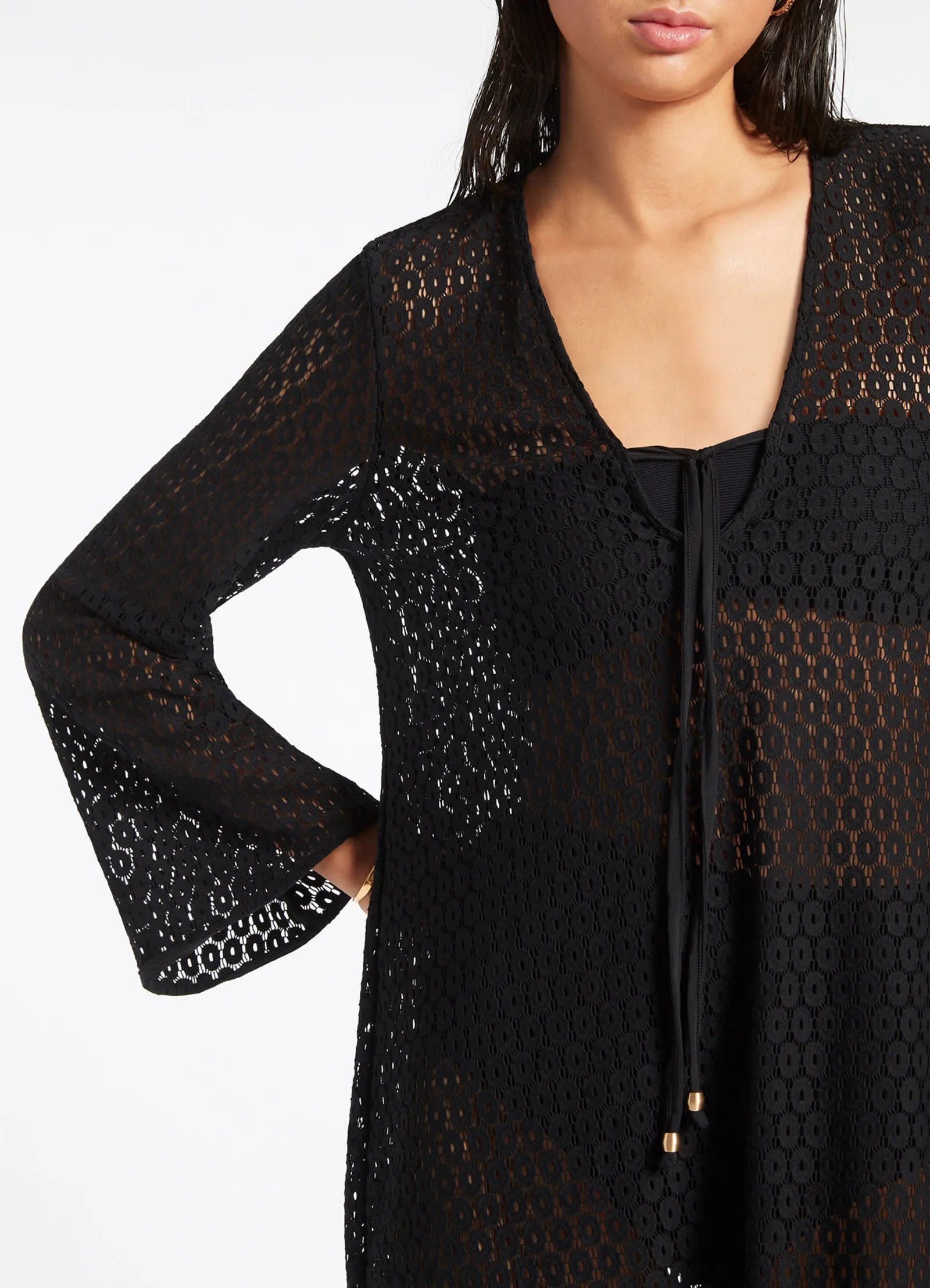 Stretch Lace Kaftan - Black