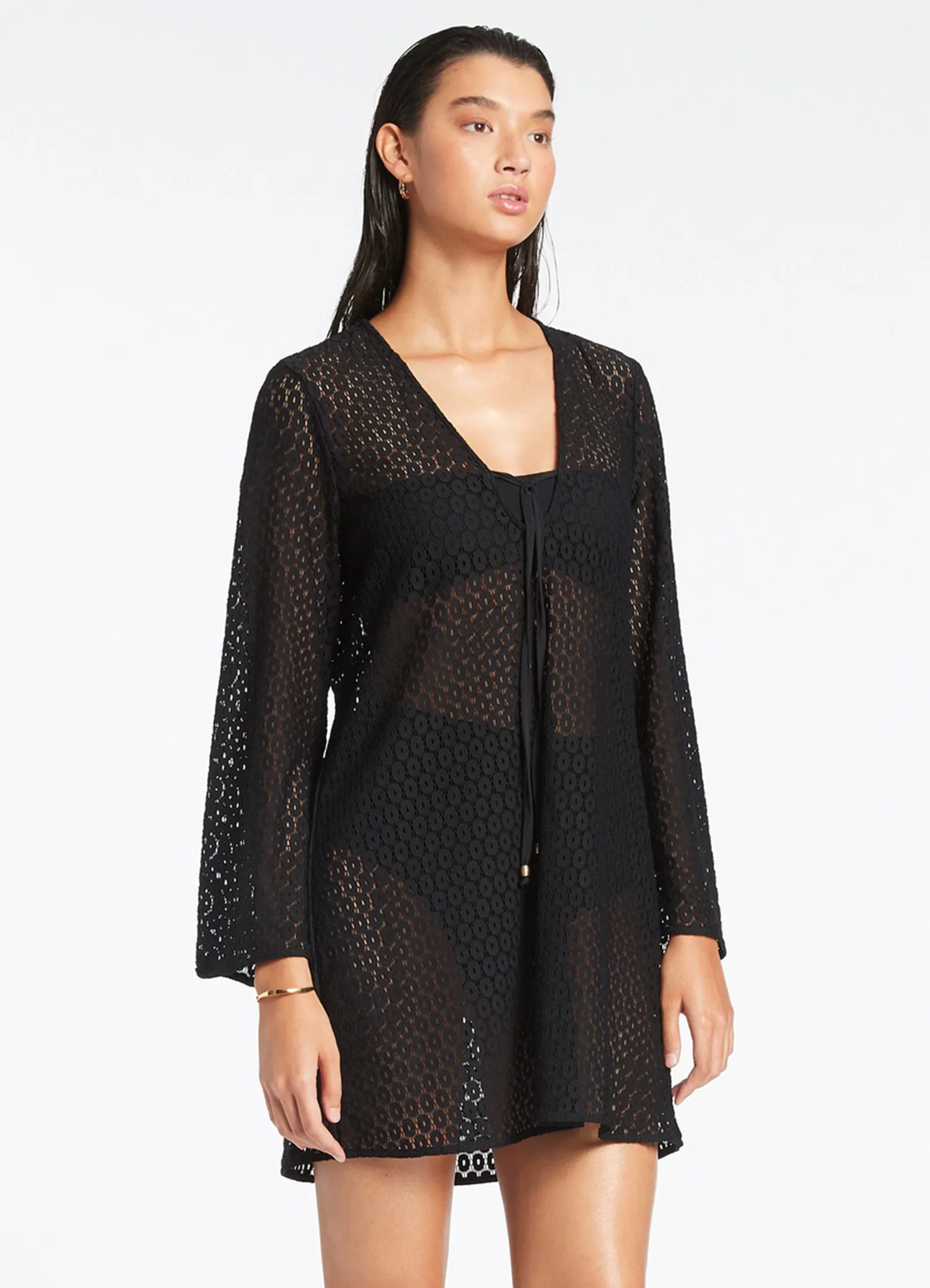 Stretch Lace Kaftan - Black