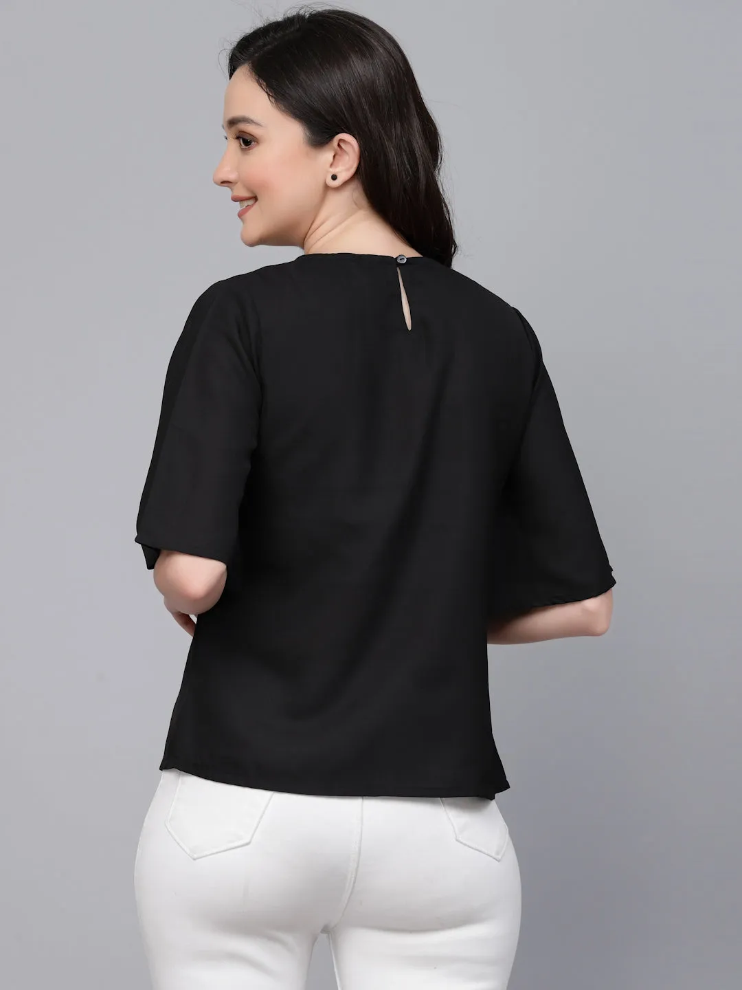 Style Quotient Women Black Polyester Regular Smart Casual Top