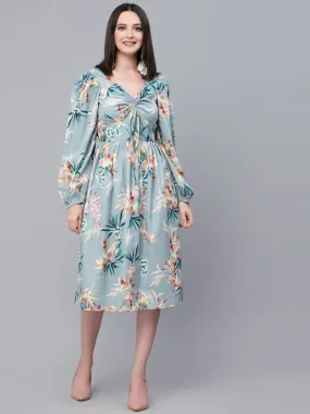 Style Quotient Women Green and Multi Floral Printed Polyester smart casual Midi Dress