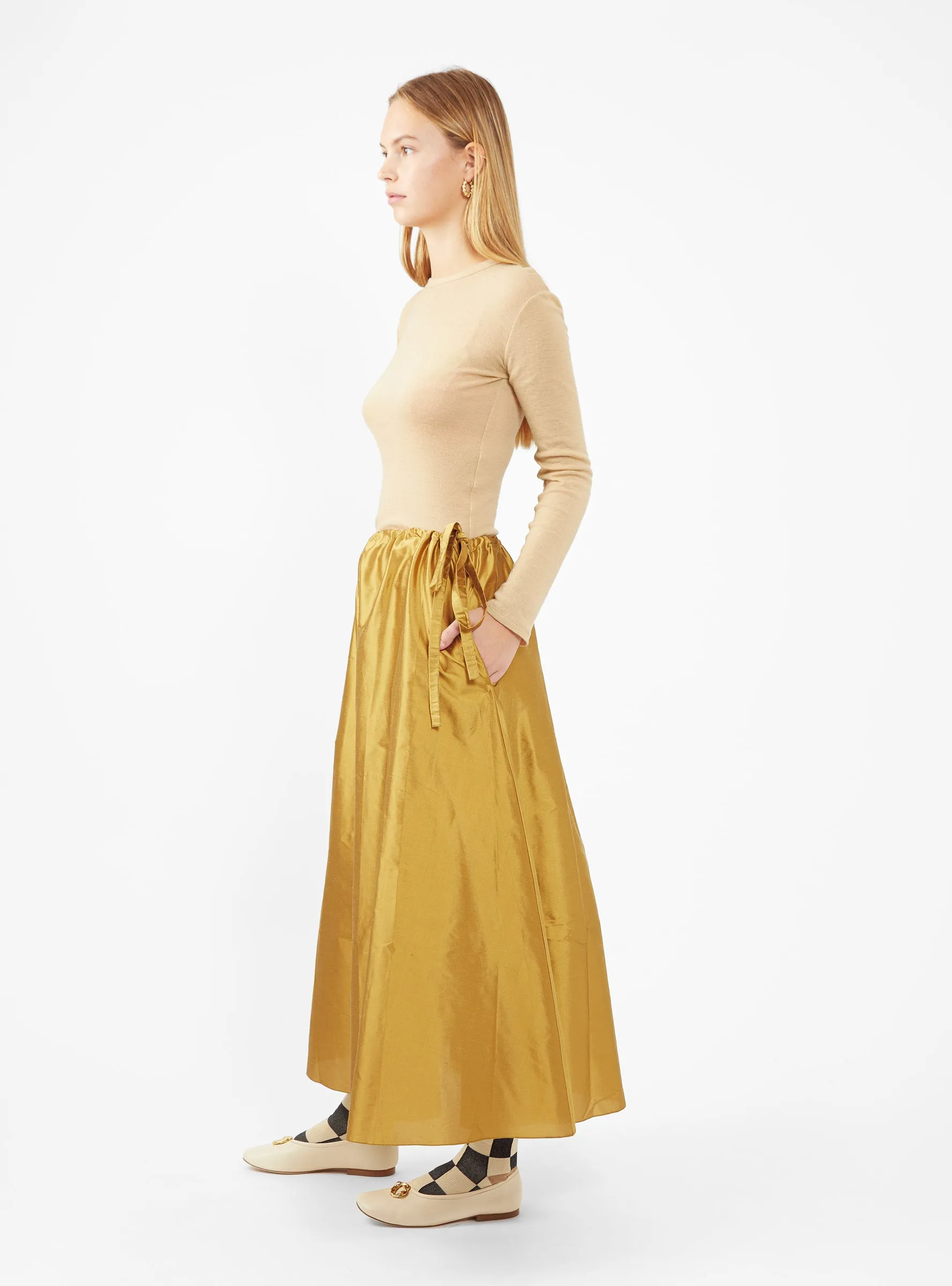 Tallulah Silk Dupion Skirt Ochre