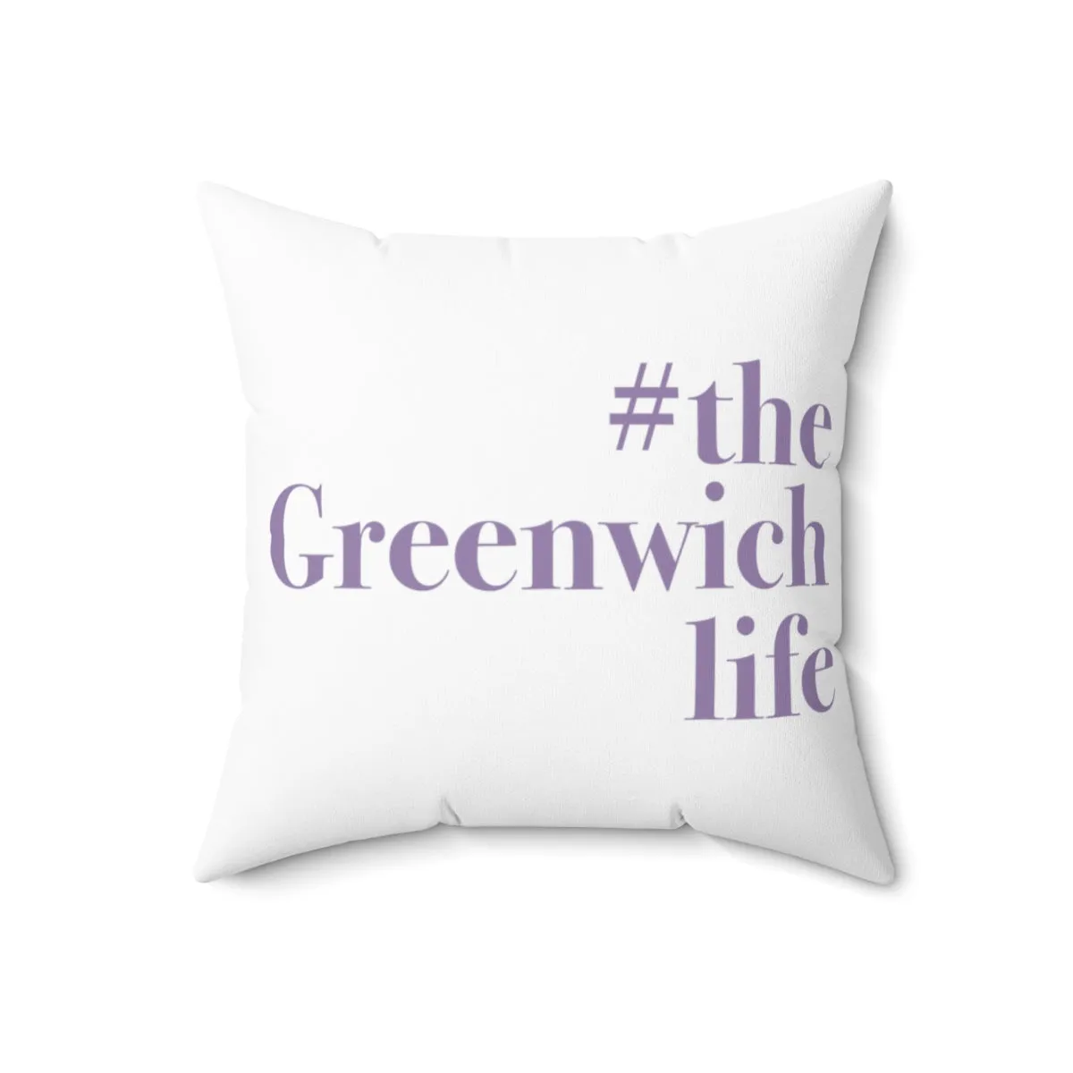 #thegreenwichlife Spun Polyester Square Pillow (purple print)