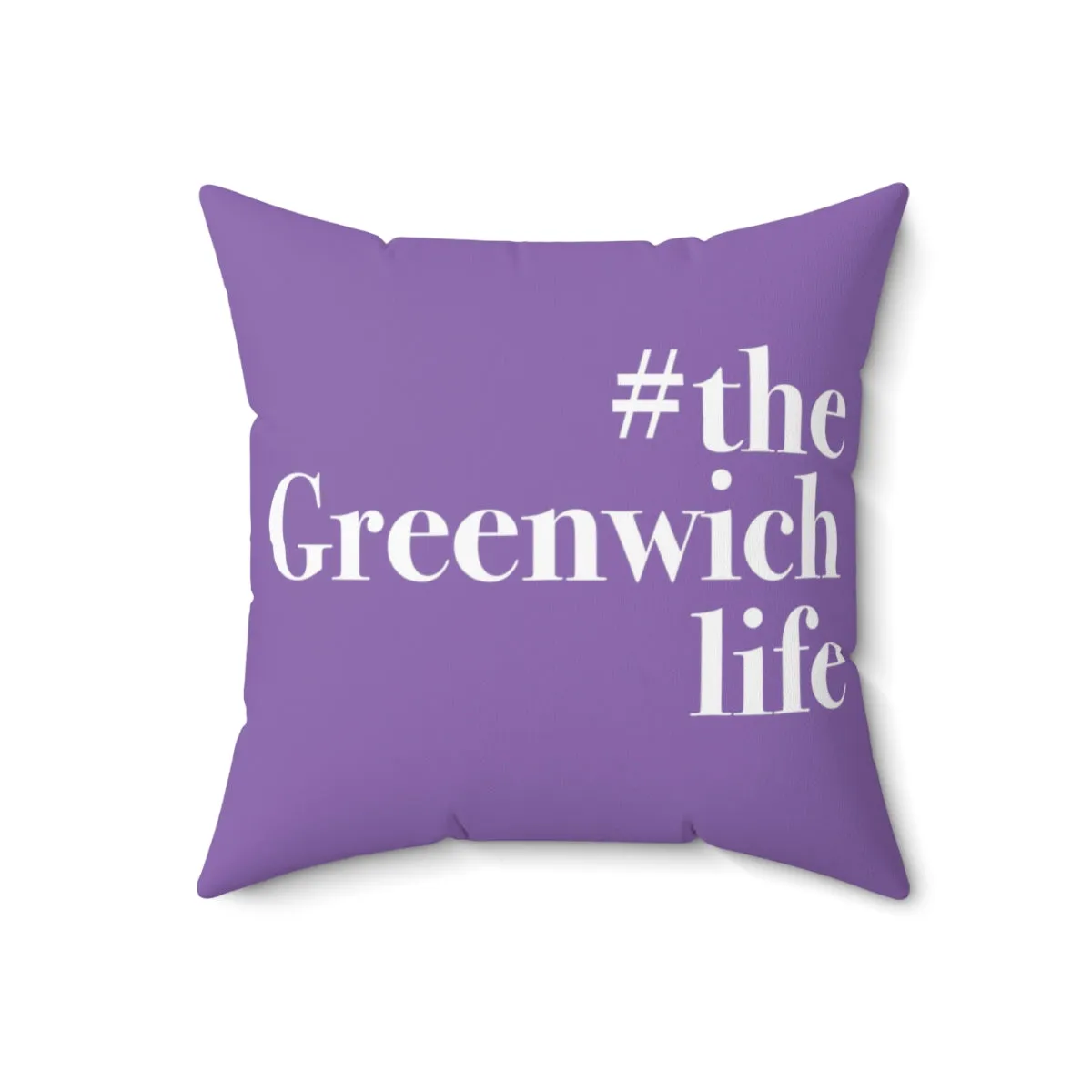 #thegreenwichlife Spun Polyester Square Pillow (white print)