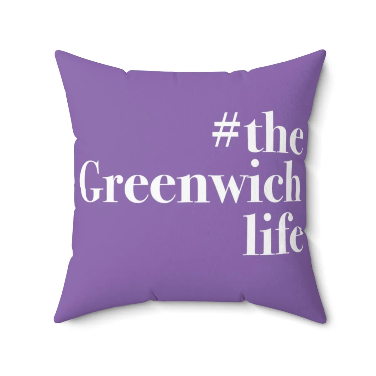 #thegreenwichlife Spun Polyester Square Pillow (white print)