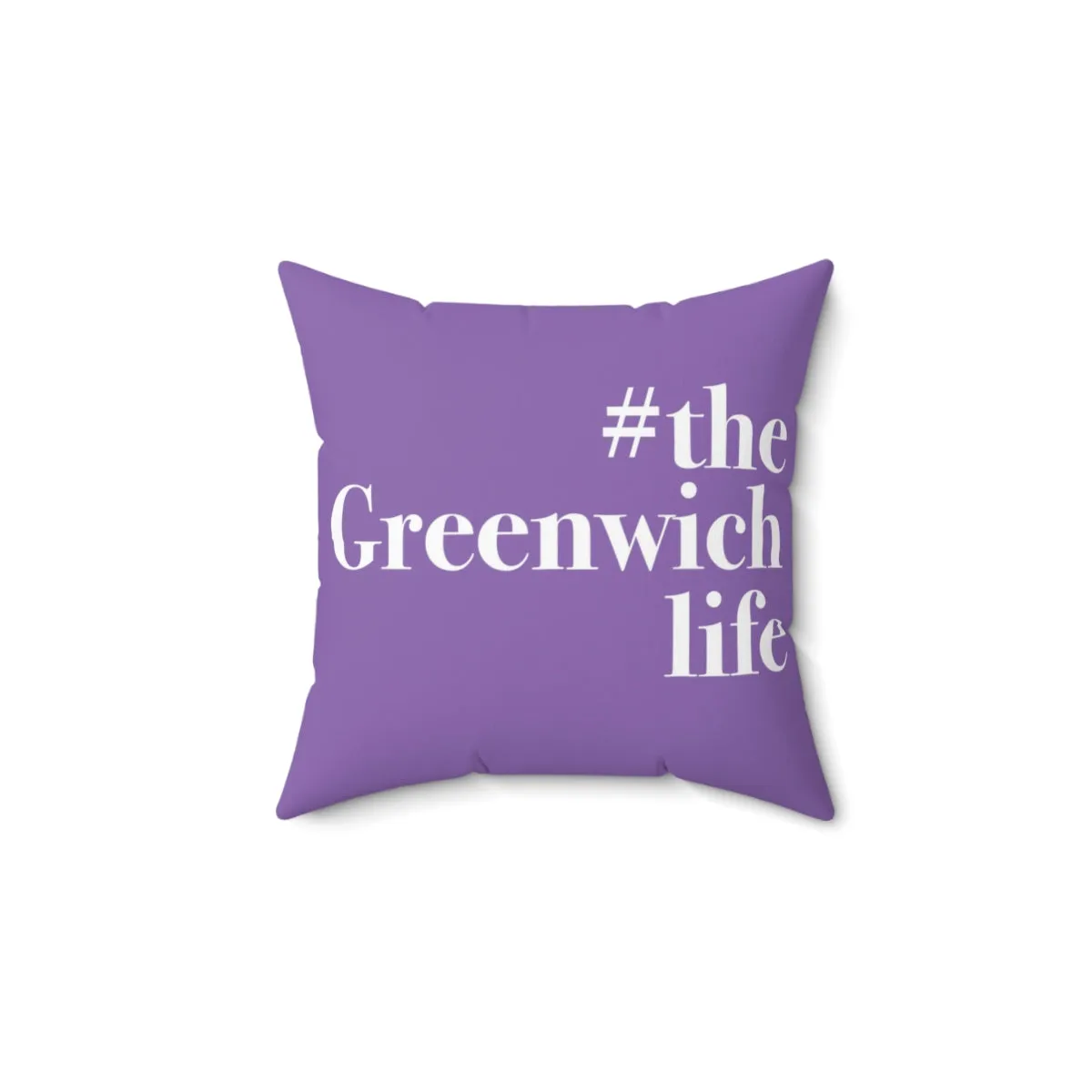 #thegreenwichlife Spun Polyester Square Pillow (white print)