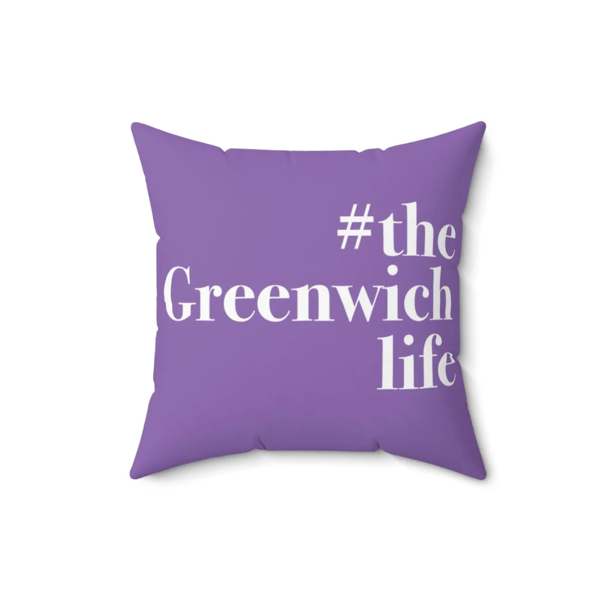 #thegreenwichlife Spun Polyester Square Pillow (white print)