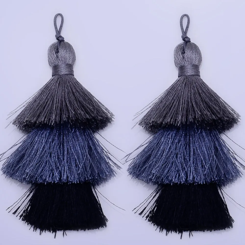 Tiered Polyester Tassel Pendant Bohemian Tassels Ombre Tassels Triple Fringe Jewelry  2pc 10199760