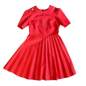 Vintage 1960's Red Polyester Pleated Dress / 10-12Yrs