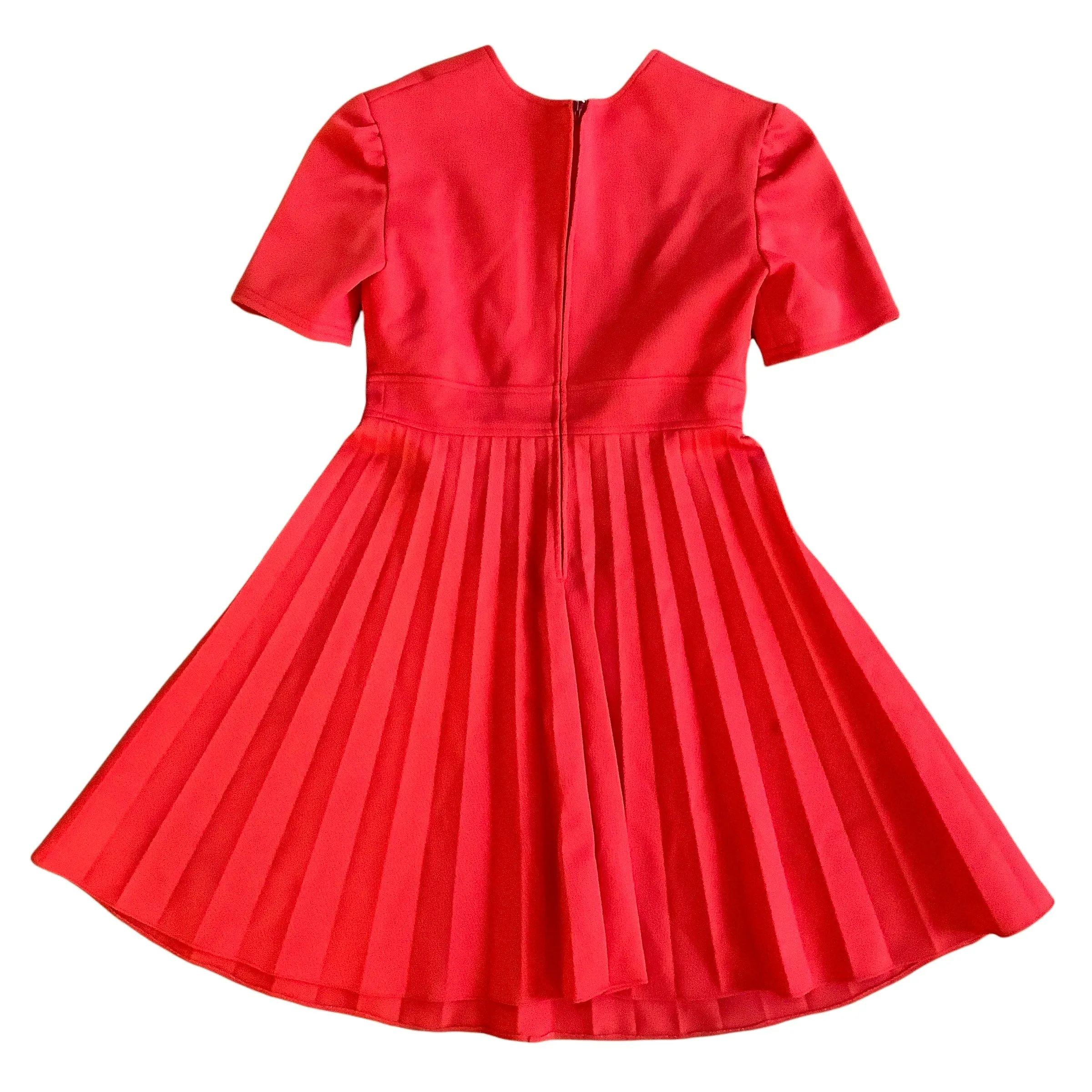 Vintage 1960's Red Polyester Pleated Dress / 10-12Yrs