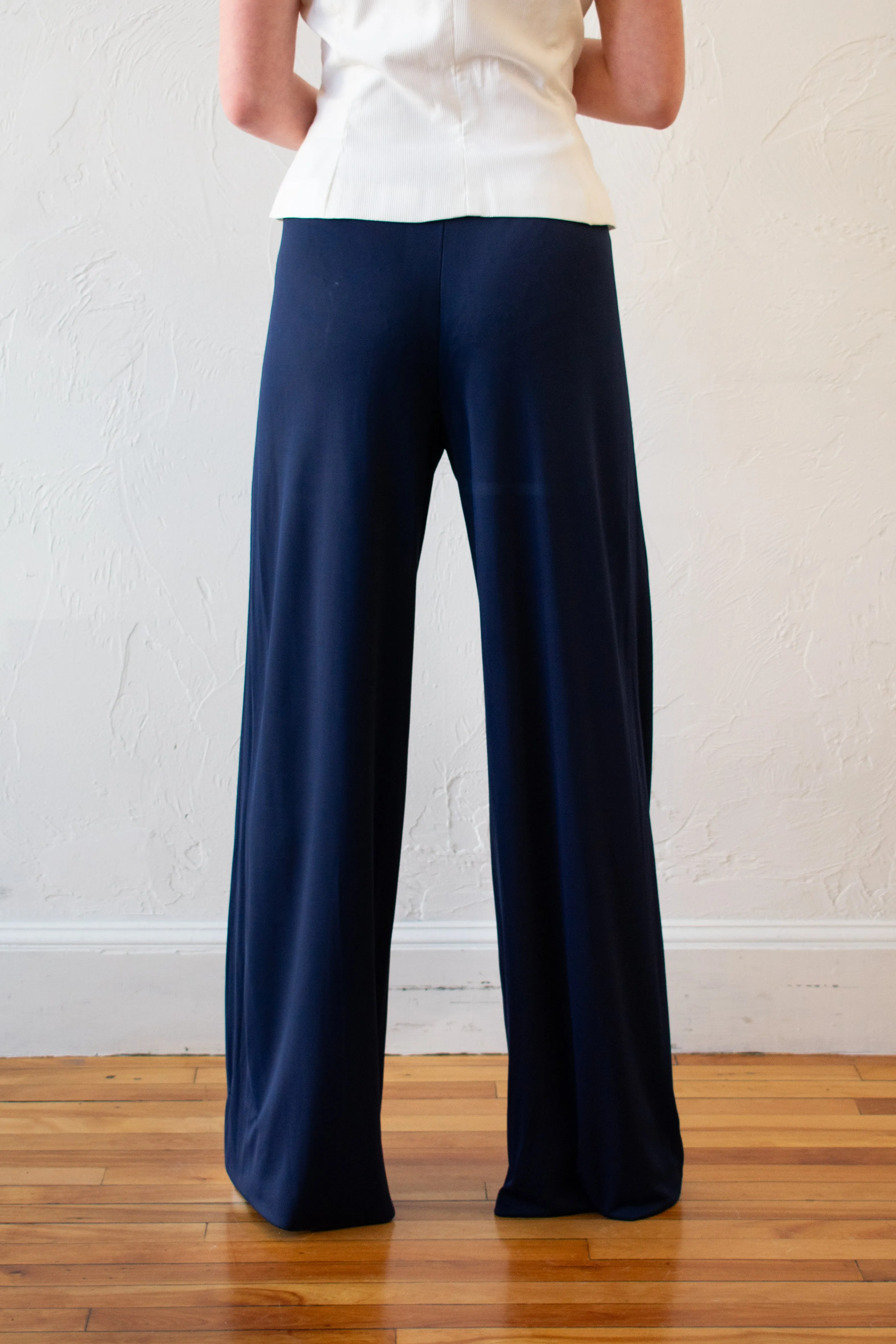 Vintage Oscar De La Renta Navy Slinky Belted Pant L/XL