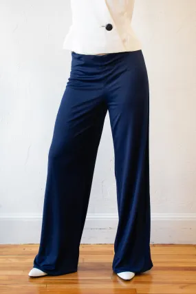 Vintage Oscar De La Renta Navy Slinky Belted Pant L/XL