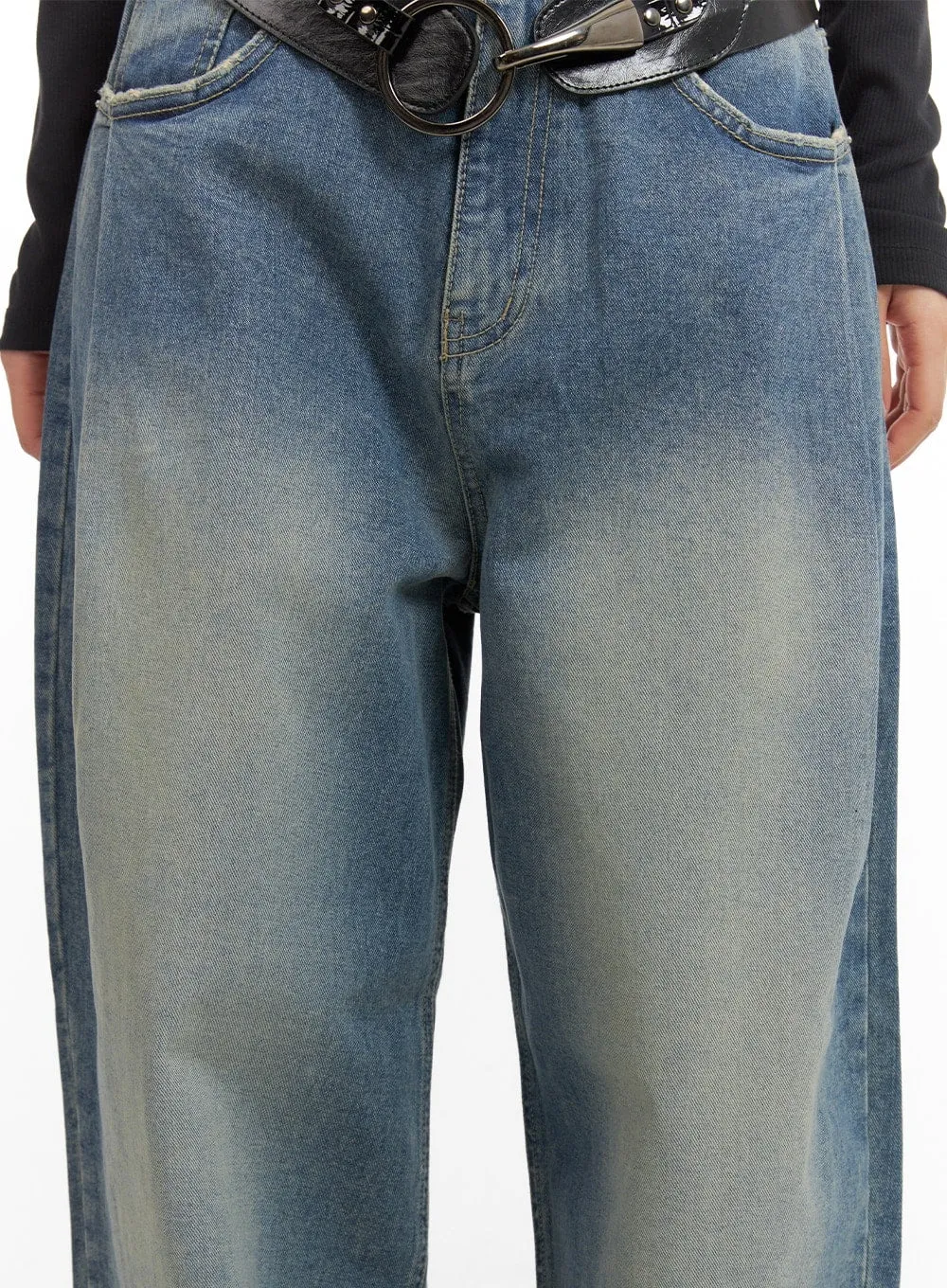 Washed Out Wide Fit Baggy Jeans CA416