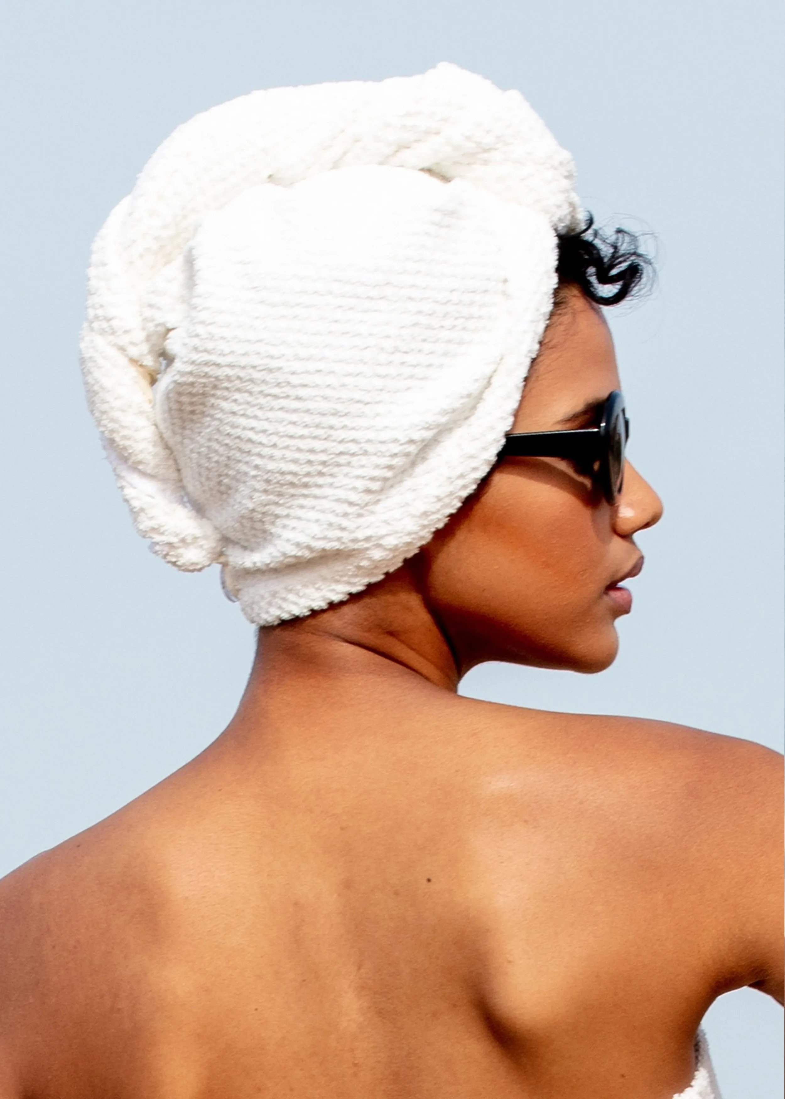 white cotton hair towel