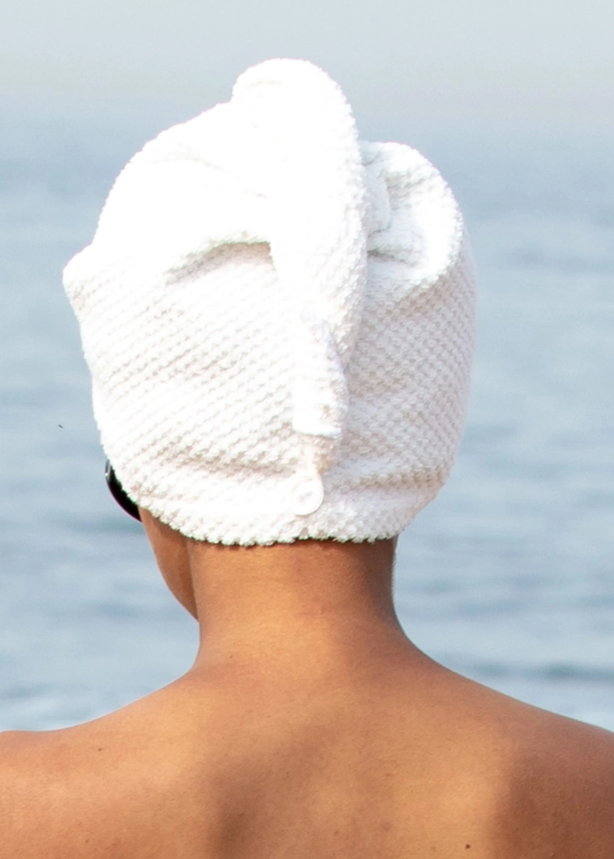 white cotton hair towel