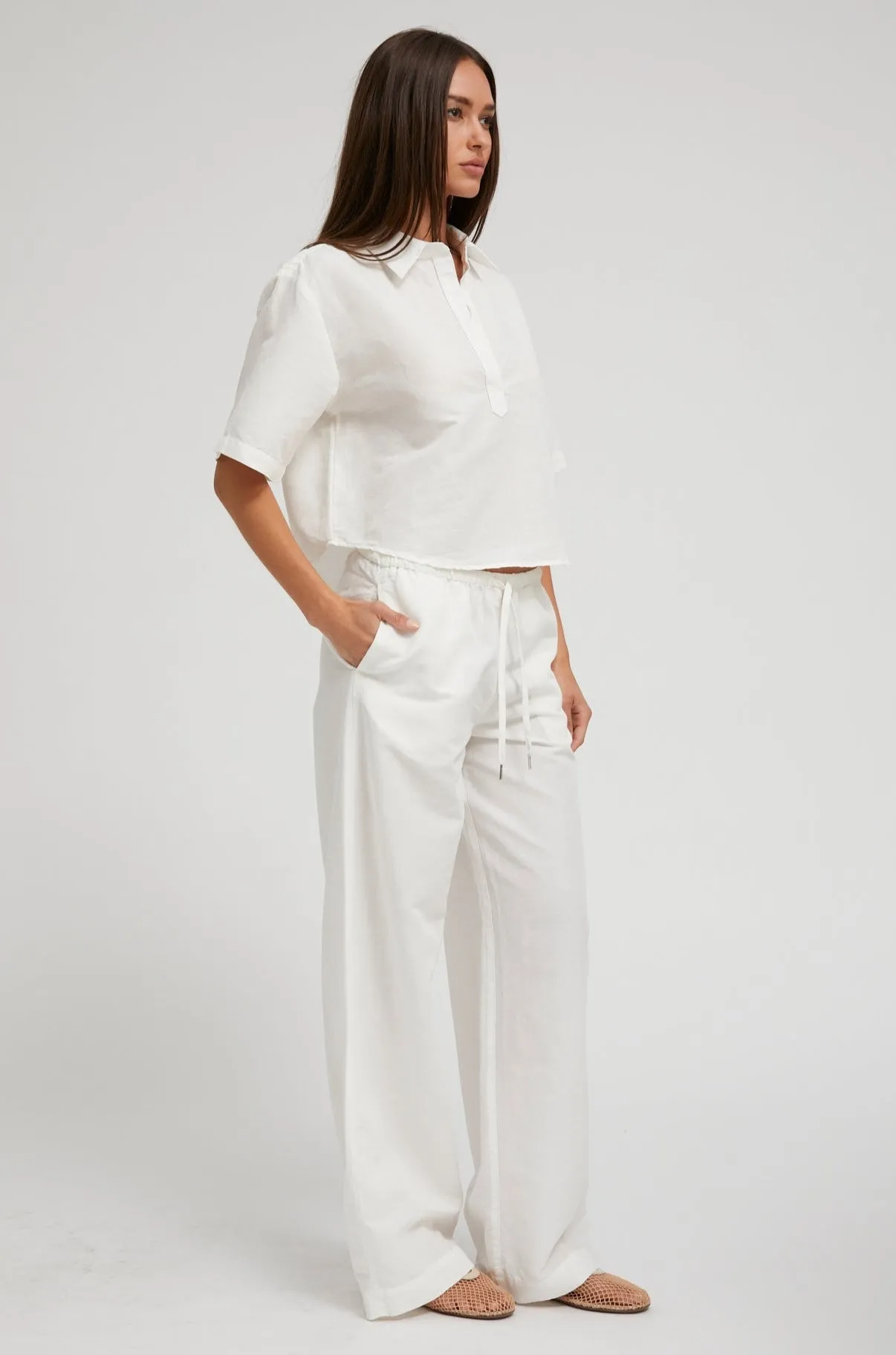 White Linen Drawstring Pants