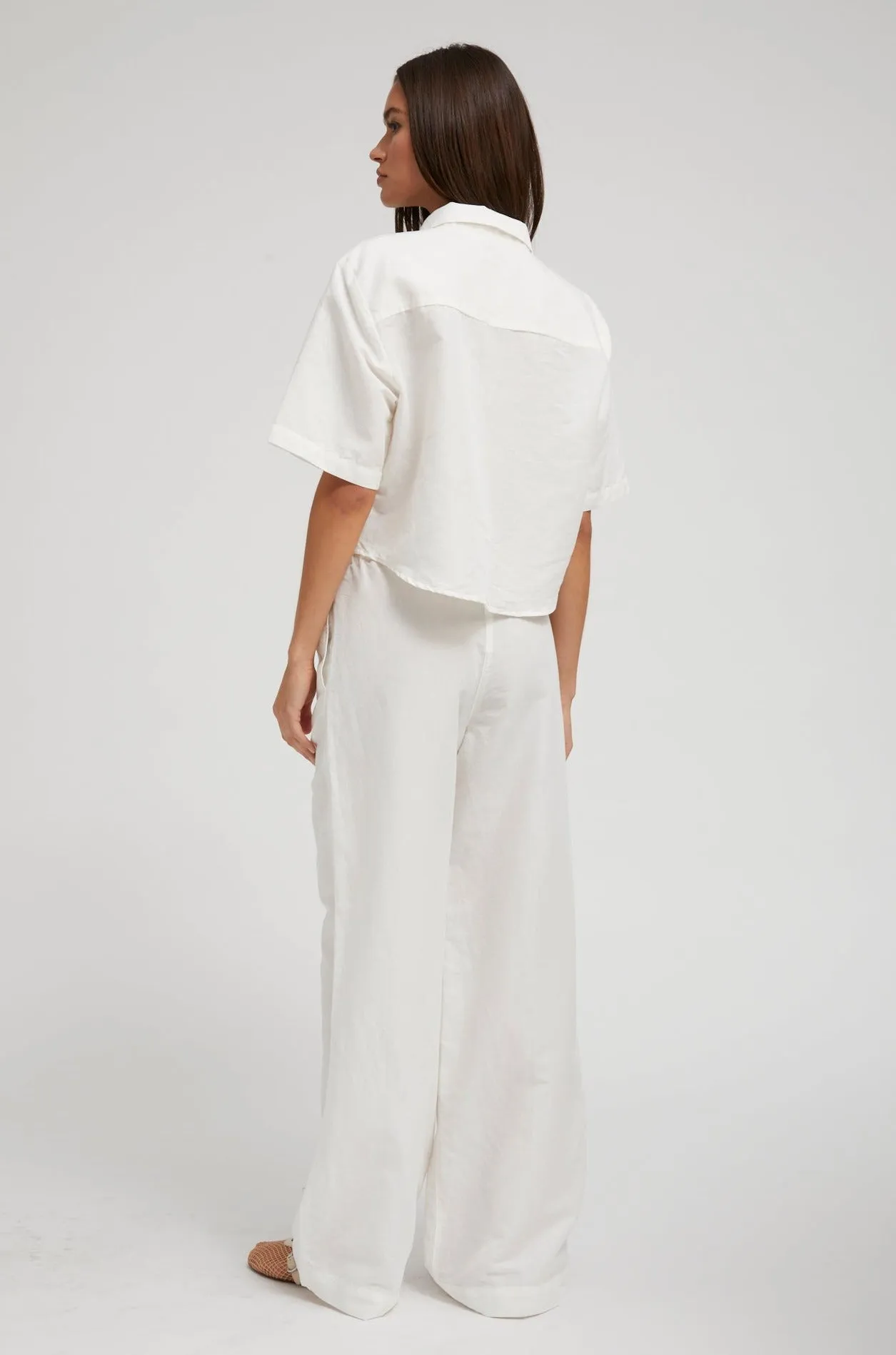 White Linen Drawstring Pants